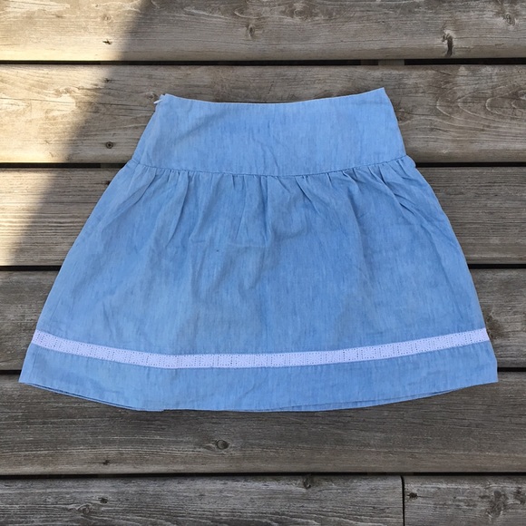 Vintage Feel Blue Skirt with Lace Detail Hem - Picture 5 of 9